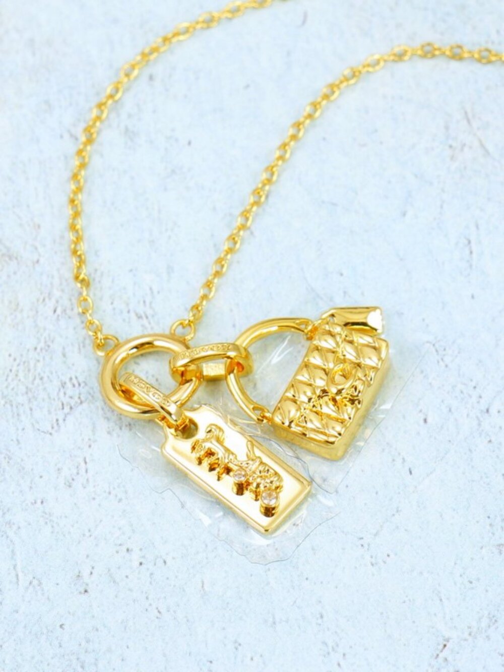 Coach Signature Tabby Bag Charm Pendant Necklace Gold Plated